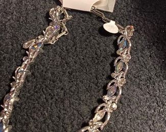Costume Jewelry Vintage Aurora Broiales Rhinestone Necklace with Clip On Earrings Set $24