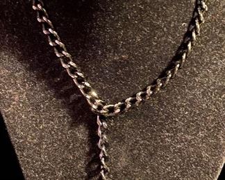 Costume Jewelry Black Chain with Drop Down Link & Crystal & Black Bead Necklace $6
