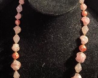 Costume Jewelry Peach, Pink Beaded Colored Necklace with Earrings $8