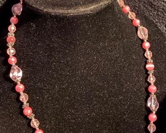 Costume Jewelry Clear Pink & Pink Colored Necklace with Earrings $12