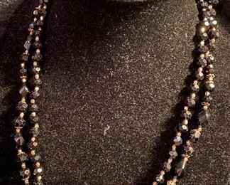 Costume Jewelry Black & Gray Colored Beads Necklace with Earrings (As Is) $6