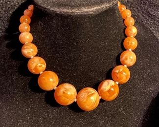 Costume Jewelry Pumpkin Orange Colored Oversized Beads Necklace $6
