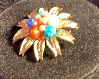 Costume Jewelry Floral Multi Colored Beads Broach $6