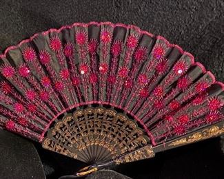 Red Sequinced/Black Background Embroidered Hand Held Fan $20