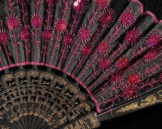 Red Sequinced/Black Background Embroidered Hand Held Fan $20