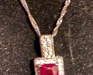 Costume Jewelry Synthetic Ruby with CZ Stones Electroplated Chain $120