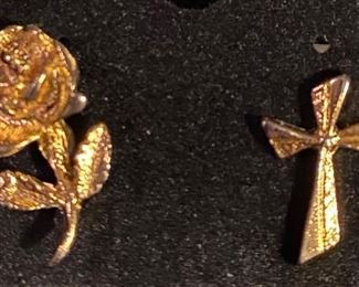 Pair ofTie Tack Pins (10) Rose, (One) Cross $6