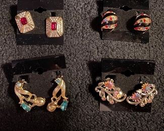 Costume Jewelry Synthetic Ruby with CZ Stones Electroplated Clip On Earrings $40