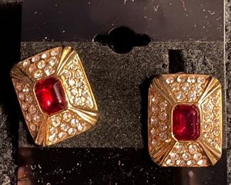 Costume Jewelry Synthetic Ruby with CZ Stones Electroplated Clip On Earrings $40