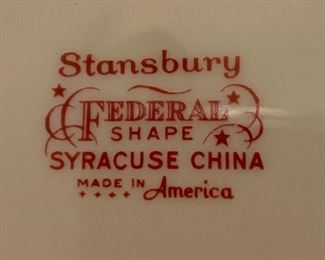 Stansbury Federal Shape Syracuse China this Set Not Sold Individually Sold as a Complete Set $320