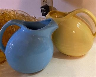 Vintage Ceramic Blue & Yellow Ball Jug with Ice Lip $40.00 Each