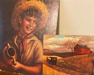 Art Print Young Boy Holding Claypot Pitcher $8, Art Print Barn with Horse & Buggy $8