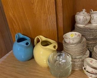 Vintage Ceramic Blue & Yellow Ball Jug with Ice Lip $40.00 Each, Stansbury Federal Shape Syracuse China this Set Not Sold Individually Sold as a Complete Set $320, Vintage Wheat Pattern Dessert Bowls Set (8) $16