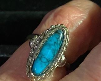 Costume Jewelry Faux Turquoise Ring Adjustable $8