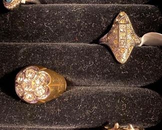 Assorted Costume Jewelry Men &Ladies Rings, Men's Cluster Gold Electroplated Ring $70, Ladies Light Colored Smokey Topaz Sterling 925 Ring $60, Ladies Dinner Ring Electroplated $60, Faux Turquoise Ring Adjustable $8