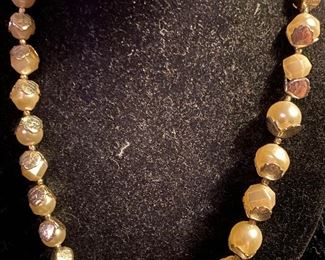 Costume Jewelry Necklace Faux Pearls Wrapped in Silver Like Leaves $8