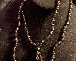 Costume Jewelry Black Beads with Tiny Gold Beads Necklace with Matching Earrings $12
