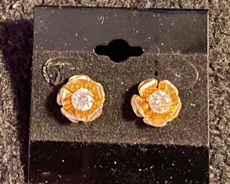 Costume Jewelry CZ Pierced Earrings with Electroplated Gold Guard $30