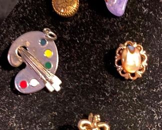 Assorted Costume Jewelry Pendants, Sterling Charm/Pendant Artist Pallet $24, Charm Polished Stone $6, Gold Plated Charm/Pendant $10, Cabochon $6