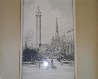 Washington  Monument Etching at Baltimore by.Don Swan  signed $95