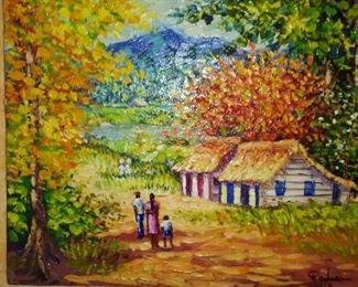 Haitian Artwork Oil Painting signed but Can't read ??? Great painting 20/17 in     $200