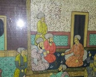Antique Manuscript Persian framed   Signed  Hand painted. $200