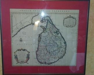 Old Dutch Map of Sri Lanka Hand panted 1800's    $180