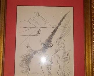 SALVADOR DALI {may 11,1904-Jan 23'1989}  Etching on paper  in frame $300