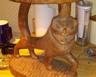 Hand carved Lion hard wood stool  $170