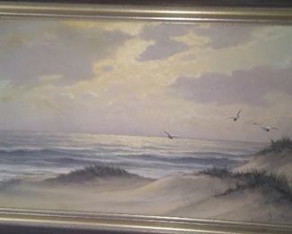 Beach oil painting Signed Cant read ..26/14 in frame  $150