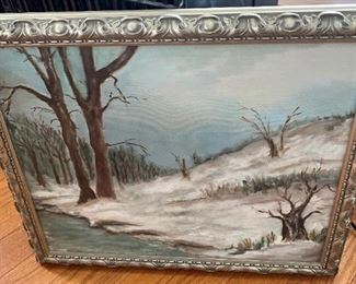 Oil on Canvas Winter Scene - Framed, 