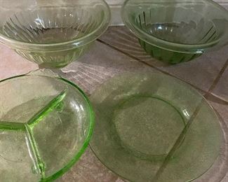 2 Vaseline glass bowls , 1 plate , 1  divider serving 
55.00 