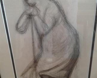 Framed Bernhard Heiligar "Fran am Stock (Woman with a Walking Stick)" pencil drawing, 13" w x 16" h - $65
***Please note:  California sales tax will be charged on all purchases unless you have a valid California resale certificate on file with us.***
