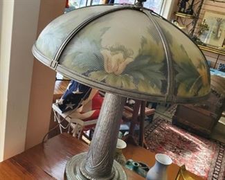 Reverse painted lamp (as is - repaired glass shade), 22" h x 17" w - $195 
***Please note:  California sales tax will be charged on all purchases unless you have a valid California resale certificate on file with us.***
