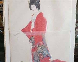 Unframed Hisashi Otsuka "Hanayome Passion" limited edition mixed media print on silk paper (247/300), 26" w x 39" h.  Signed & sealed, 1989 - $300
***Please note:  California sales tax will be charged on all purchases unless you have a valid California resale certificate on file with us.***

