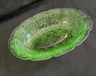 Jeanette Glass Green Cherry Blossom Depression Glass oval bowl - $15
***Please note:  California sales tax will be charged on all purchases unless you have a valid California resale certificate on file with us.***
