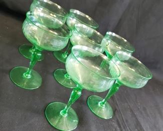 Green glass champagne/sherbet glasses (set of 7) - $50
***Please note:  California sales tax will be charged on all purchases unless you have a valid California resale certificate on file with us.***
