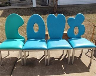 LOVE SHACK CHAIRS 4 for $150. L is a slightly different color than other three.  