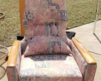 Mid Century COOL chair $230.  It has lumbar pillow and is 45" tall x 30" x 27"