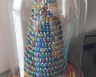Origami Christmas tree under dome with mini train set $75