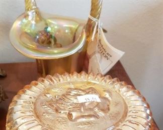 Fenton SOLD ;  Carnival glass powder dish