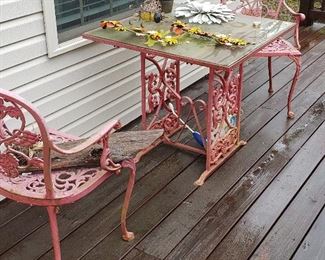 Patio set table/2 chairs in rich coral $125  Things on top have SOLD.  