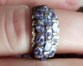 sterling silver ring with purple stones $40