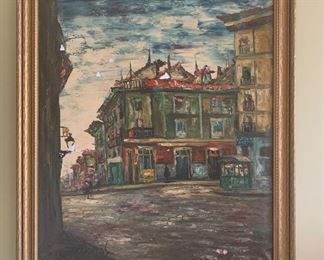 Original Oil on Canvas by F Santos.  1940's. Signed.