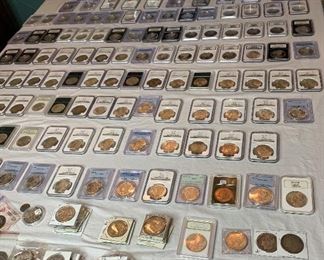 OVER 300 Collector Coins with hundreds of graded Morgan Silver Dollars, Carson City Dollars, Books of Coins.