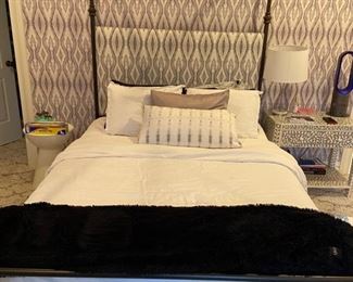 Pottery Barn Metal Canopy “Antonia” queen bed with padded headboard $600