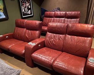 Cinematech Leather Home Theater seating by W. Schillig; motorized, fully operational
Triple - 80” long
One piece with double chairs & shared arm- 102” long $3500