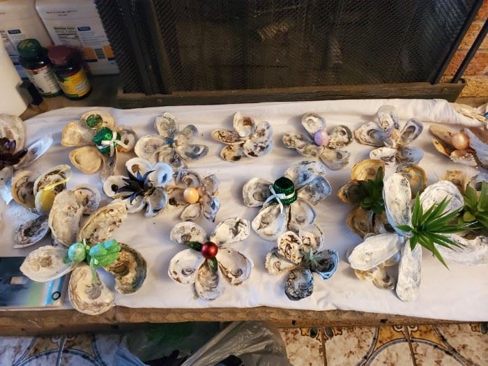handmade decor made from oyster shells 