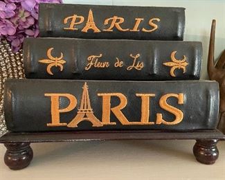 Lot 119 8” x 10” Paris three drawer box. $40 wood and leather with stitching NOW $28