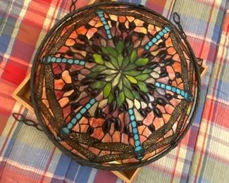 Lot 218 Tiffany Stain glass hanging light shade $150 NOW $75